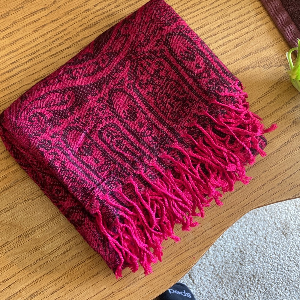 Paisley Black and Pink Scarf with Fringe
